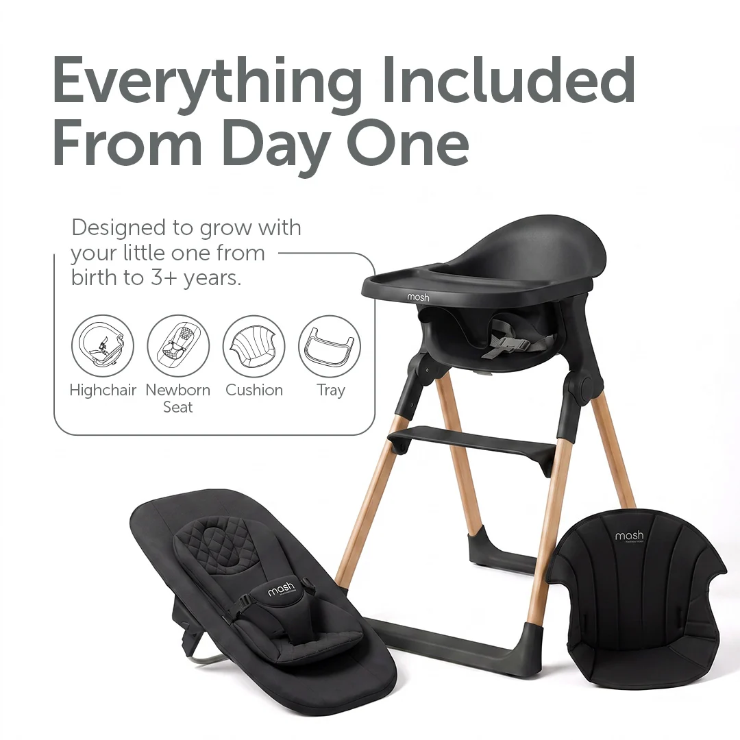 Baby Elegance Mash High Chair Bundle Black 6 Months to 3 Years