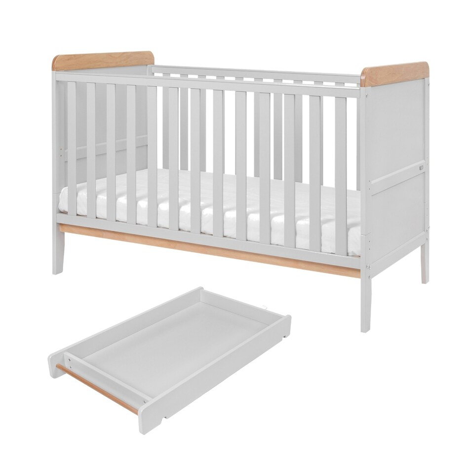 Tutti Bambini Rio Cot Bed with Changer and Mattress Dove Grey Birth to 6 Years
